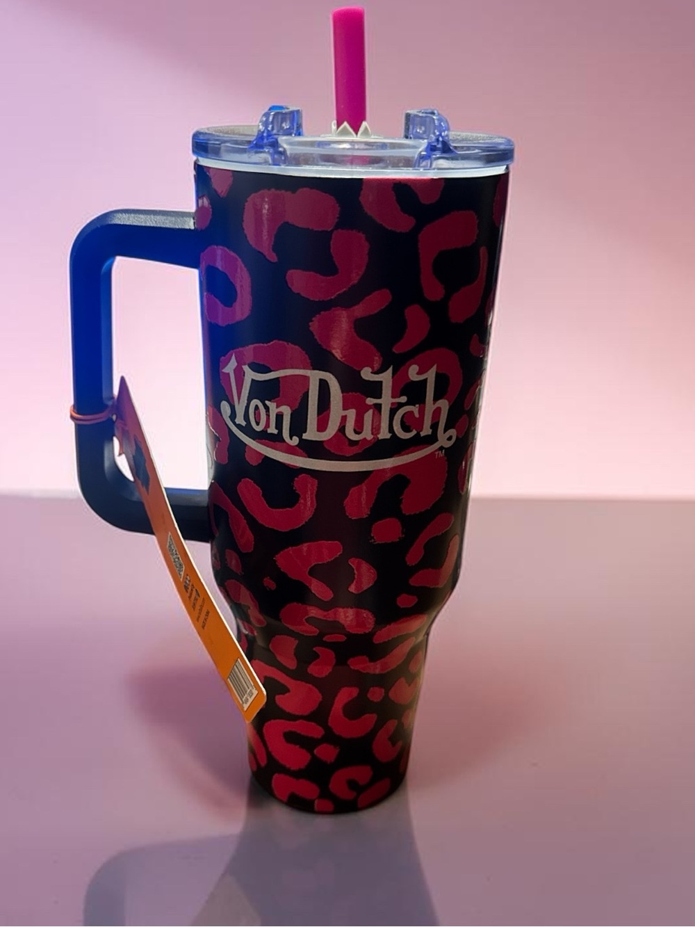 Von Dutch Black & Hot Pink Leopard Travel Tumbler - 40oz